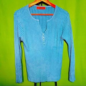 Domani Size M Buttons as Ornament Blue Women  Blouse for Every Day Long Sleeve